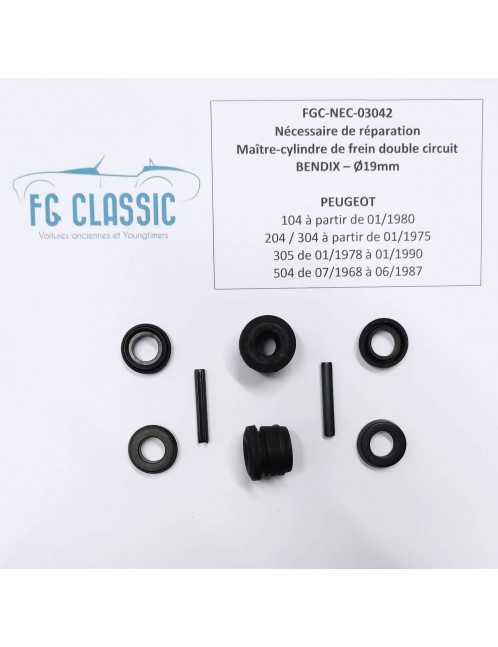 PEUGEOT 104 / 204 / 304 / 305 / 504 - Repair kit Master cylinder - double circuit 19mm - BENDIX - NEW