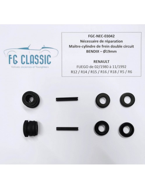 RENAULT R12 / R15 / R16 / R18 / R5 - Nécessaire de Maître-cylindre double circuit 19mm - BENDIX - NEUF