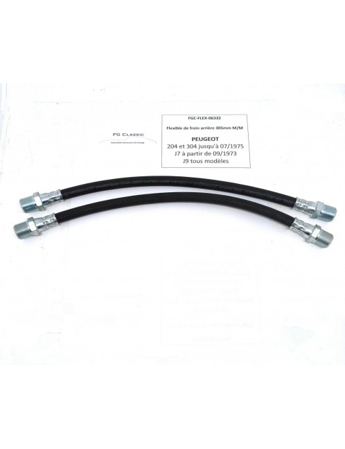 PEUGEOT 204 / 304 / J7 / J9 - Paire de flexibles de frein arrière - 305mm - NEUF